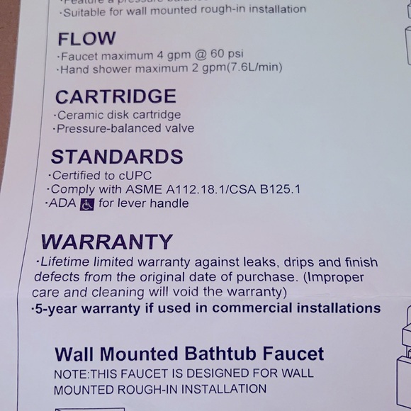 Rbrohant Brushed Gold Wall Mount Tub Faucet w Handheld Sprayer NWT - Picture 15 of 16